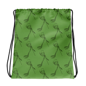 Drawstring Bag Frog Skeleton Pattern Green