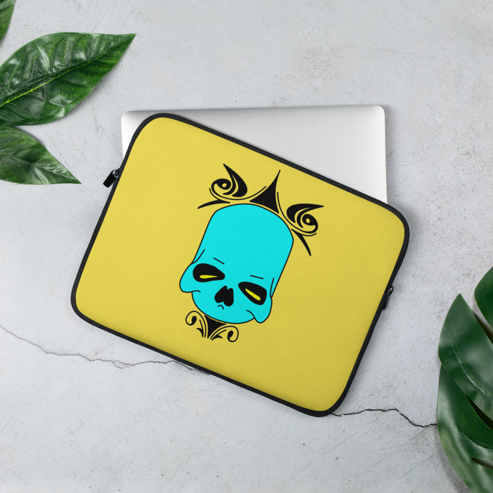 Laptop Sleeve Turquoise Skull w/Yellow Background