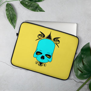 Laptop Sleeve Turquoise Skull w/Yellow Background