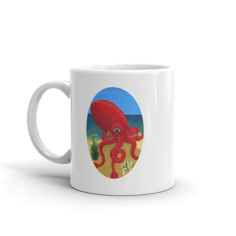 Red Octopus White glossy mug