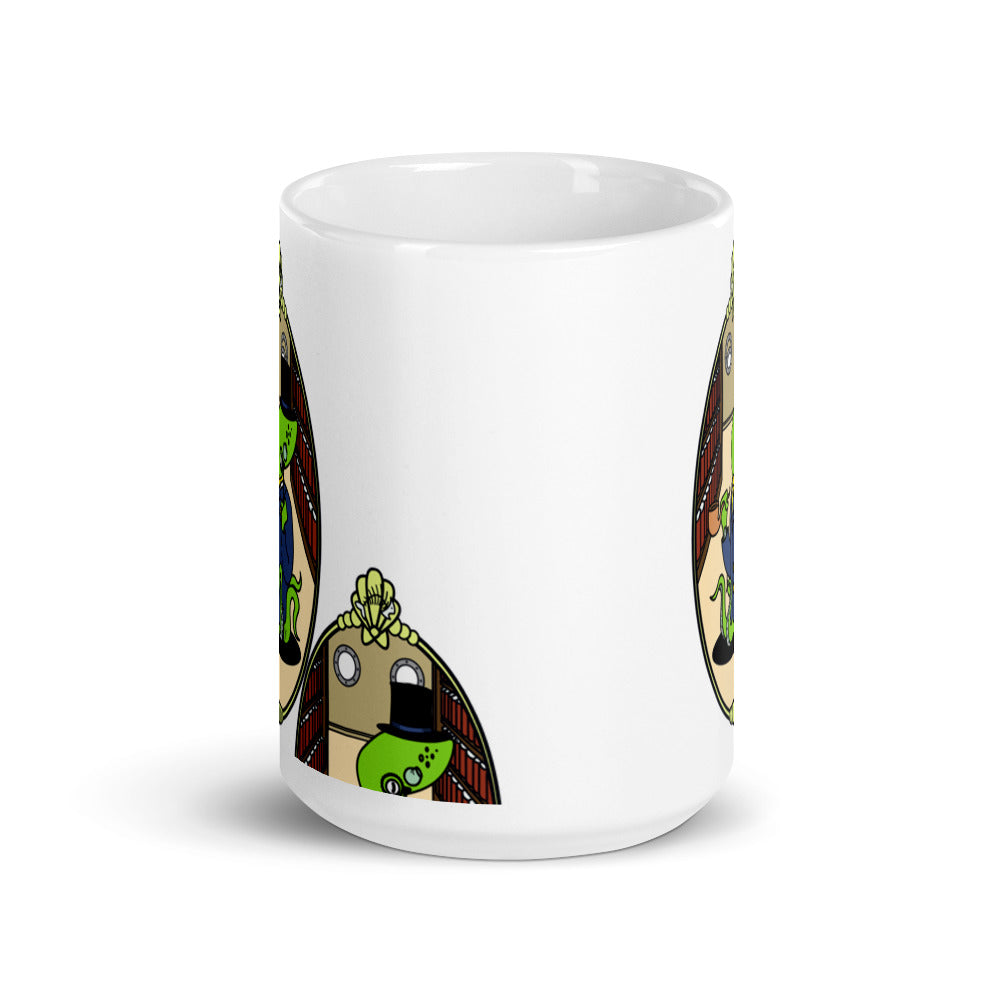 White Glossy Mug featuring Bright Green Reginald