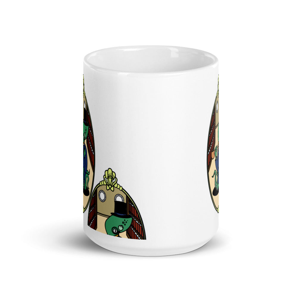 White Glossy Mug featuring Green Reginald