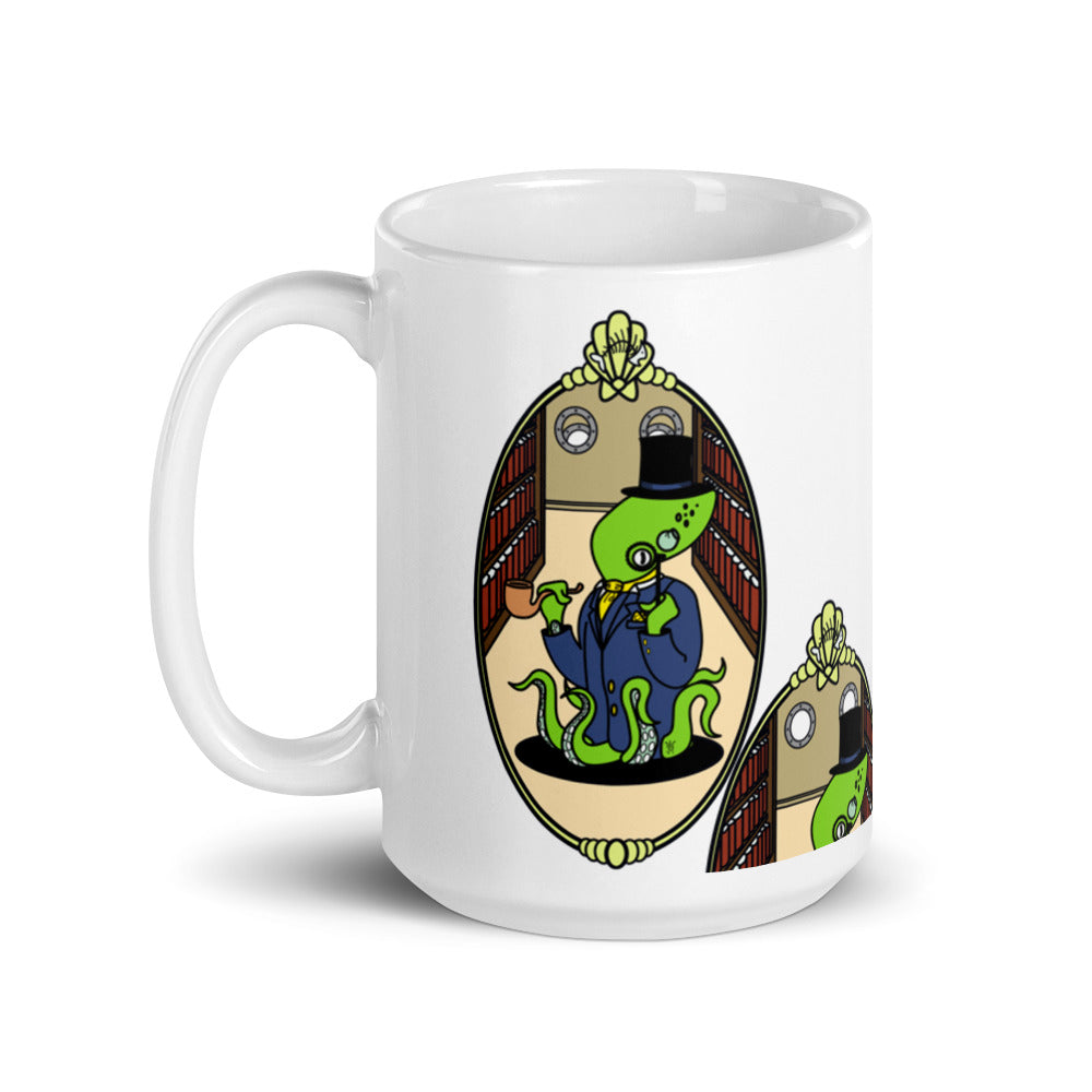 White Glossy Mug featuring Bright Green Reginald