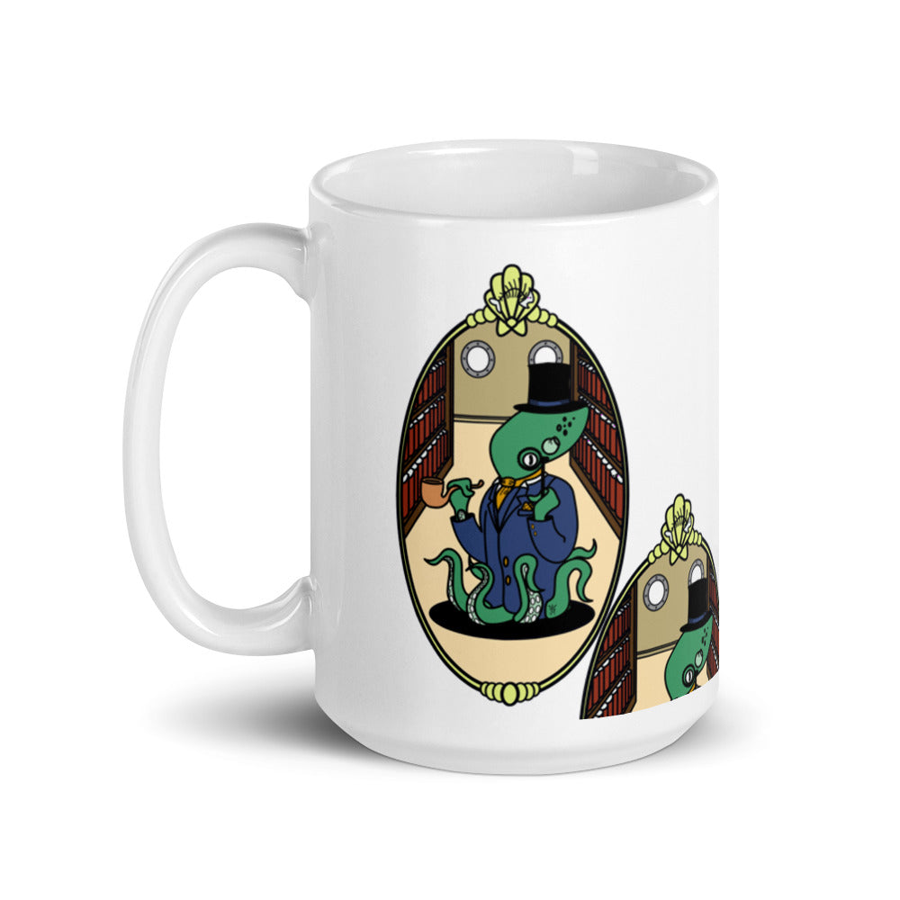 White Glossy Mug featuring Green Reginald