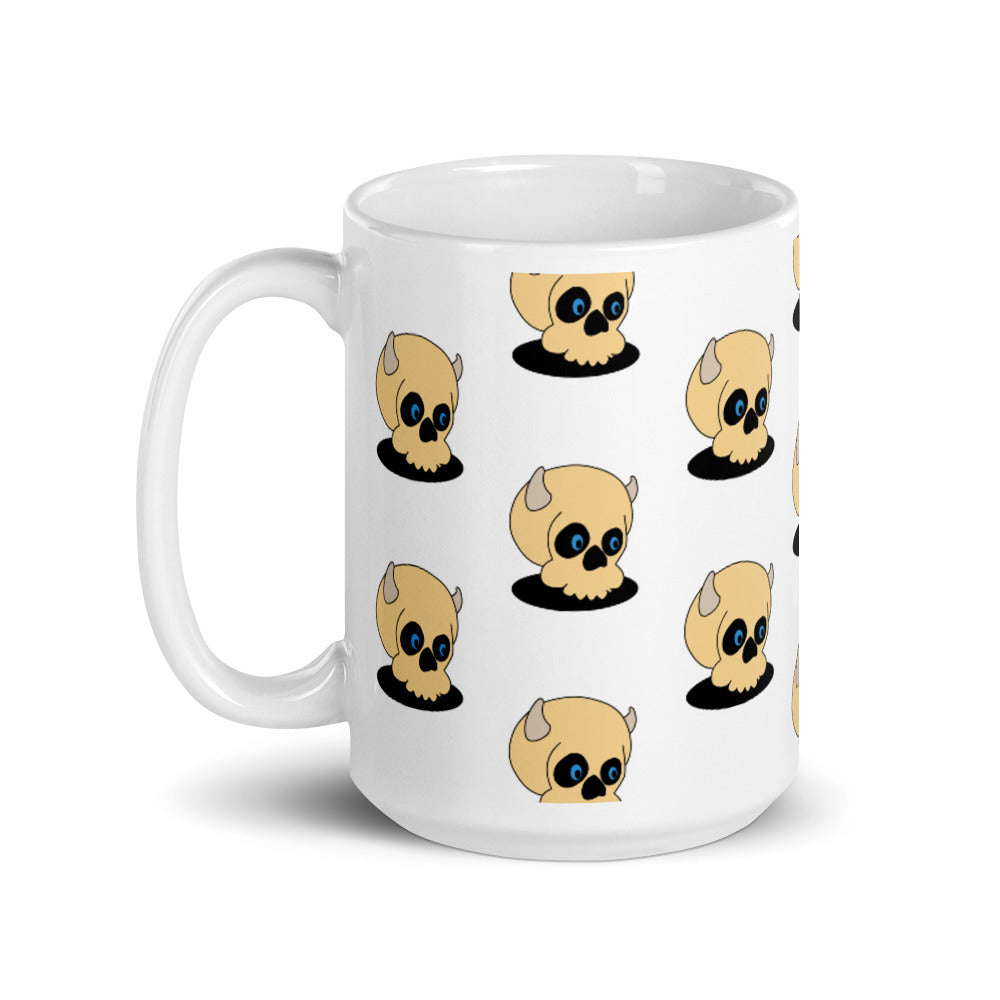 White glossy mug Happy Skull