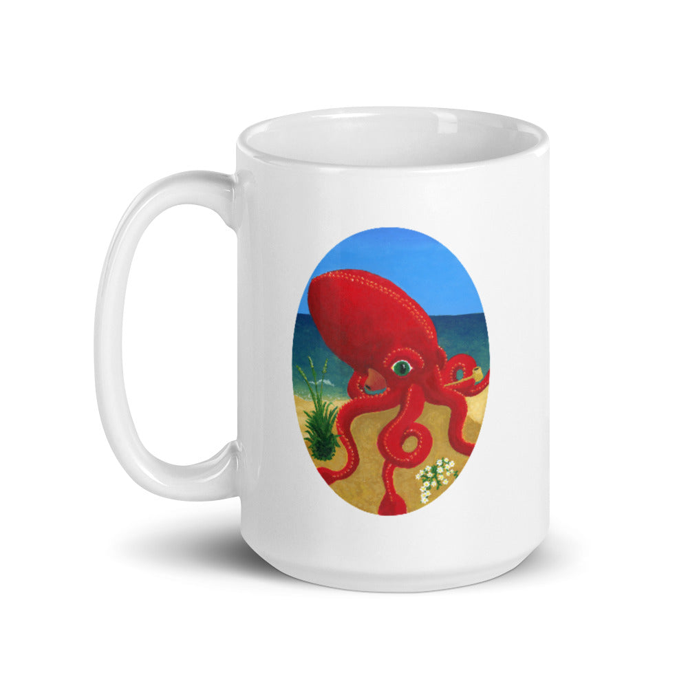 Red Octopus White glossy mug