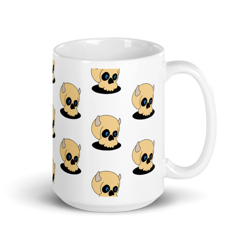 White glossy mug Happy Skull