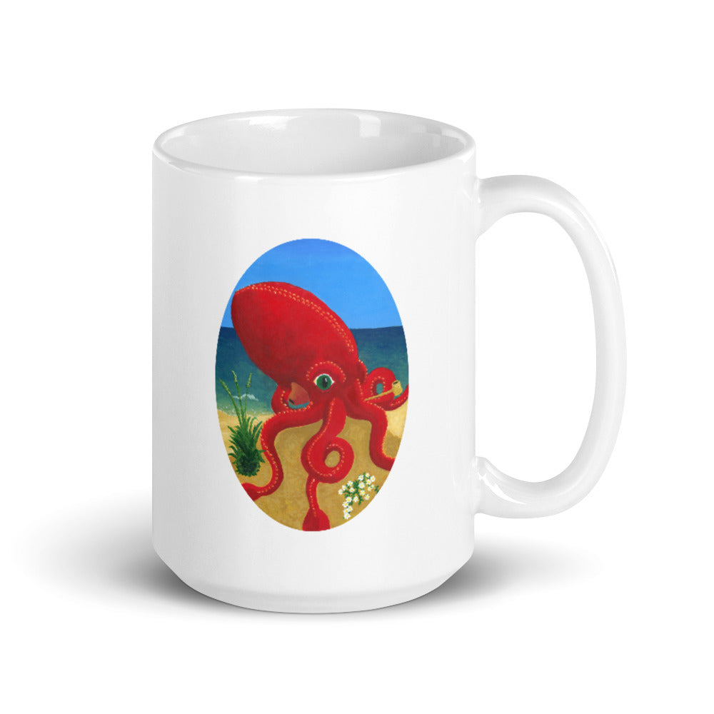 Red Octopus White glossy mug